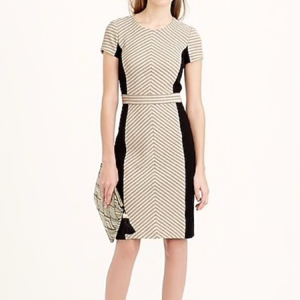 J. Crew Black and Cream Cap Sleeve Sheath Dress, Size 8